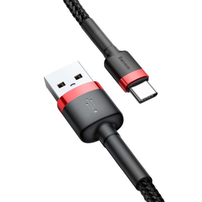 Cablu de date Baseus Cafule (CATKLF-C91) - USB la Type-C, 2A, 2m - Rosu Negru