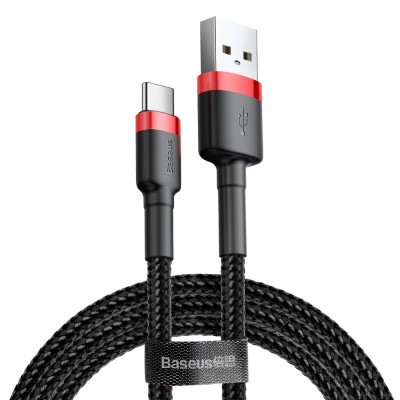 Cablu de date Baseus Cafule (CATKLF-C91) - USB la Type-C, 2A, 2m - Rosu Negru