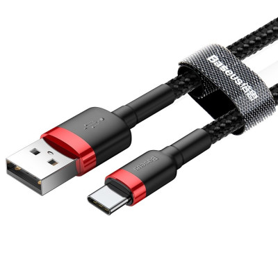 Cablu de date Baseus Cafule (CATKLF-C91) - USB la Type-C, 2A, 2m - Rosu Negru