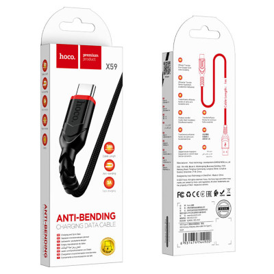 Cablu Type-C Fast Charge 3A la USB-A Hoco X59, 1m, negru