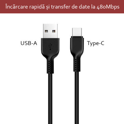 HOCO - Cablu de date (Flash X20) - USB-A la USB Type-C, 10W, 2A, 1,0 m - Negru
