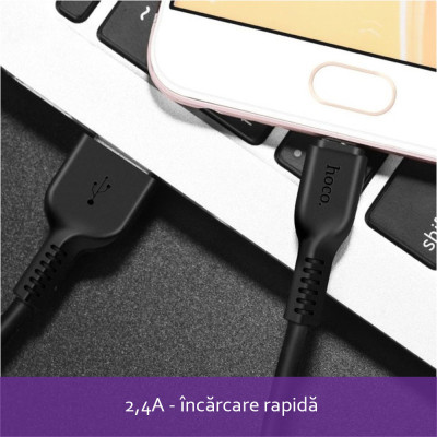 HOCO - Cablu de date (Flash X20) - USB-A la USB Type-C, 10W, 2A, 1,0 m - Negru