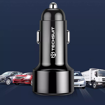 Incarcator Auto USB-A, QC 3.0, USB-C, 38W, Techsuit CAPD028, Negru