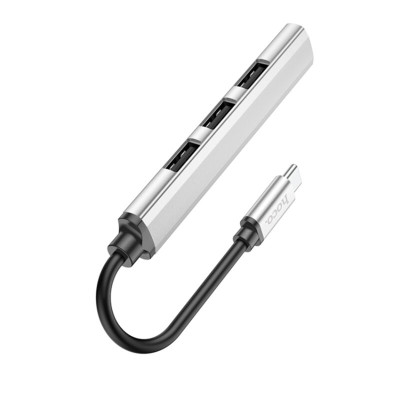 Hub USB type C la 3 x USB 2.0, USB 3.0 Hoco HB26, argintiu