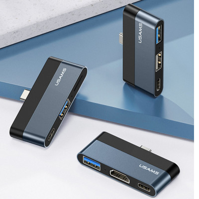 Hub Type-C la 1xUSB, Type-C, Micro SD - Usams mini (US-SJ491) - Dark Gray