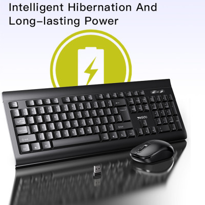 Yesido - Wireless Keyboard and Mouse Set (KB12) - Intelligent Hibernation, Plug&Play - Black