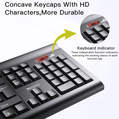 Yesido - Wireless Keyboard and Mouse Set (KB12) - Intelligent Hibernation, Plug&Play - Black