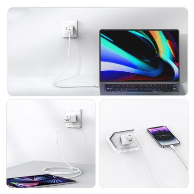 Incarcator GaN Fast Charge 65W 2x tip C, USB, Usams, albastru, US-CC180