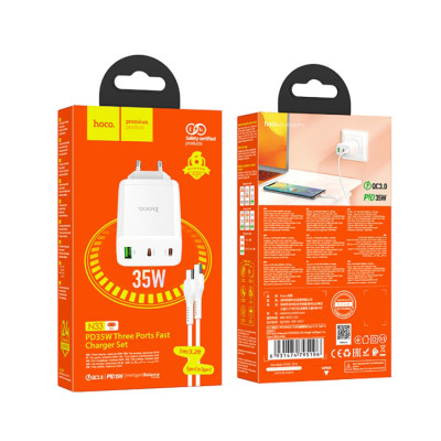 Incarcator priza USB Type-C Hoco N33 + cablu tip C, 35W, alb