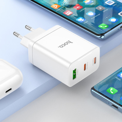 Incarcator priza USB Type-C Hoco N33 + cablu tip C, 35W, alb