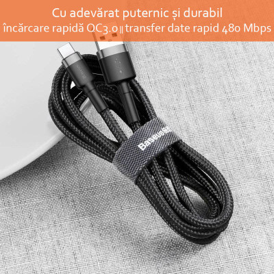 Cablu de date Type-C Baseus Cafule 2M Lungime Cu Invelis Textil - Negru - Gri CATKLF-CG1