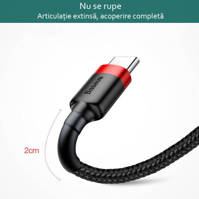 Cablu de date Type-C Baseus Cafule 2M Lungime Cu Invelis Textil - Negru - Gri CATKLF-CG1