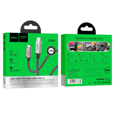 Cablu de Date Type-C la Type-C 100W, 5A, 4K@60Hz, 1m - Hoco (US05) - Black