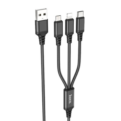 Cablu USB-A la Type-C, Lightning, Micro-USB, 2A, 1m - Hoco Super (X76) - Black