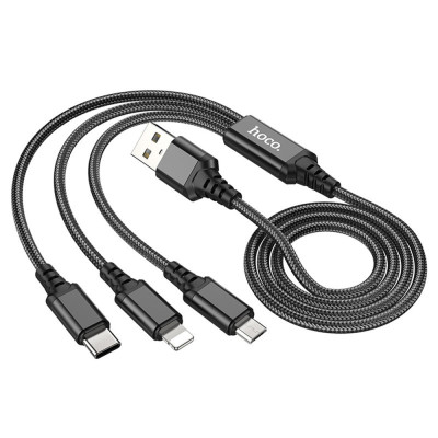 Cablu USB-A la Type-C, Lightning, Micro-USB, 2A, 1m - Hoco Super (X76) - Black