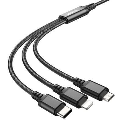 Cablu USB-A la Type-C, Lightning, Micro-USB, 2A, 1m - Hoco Super (X76) - Black