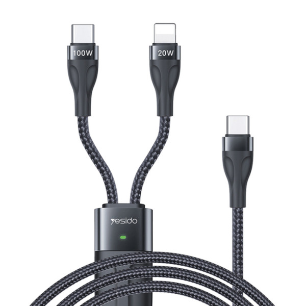 Cablu de Date Type-C la Type-C, Lightning - Yesido (CA87) - Black