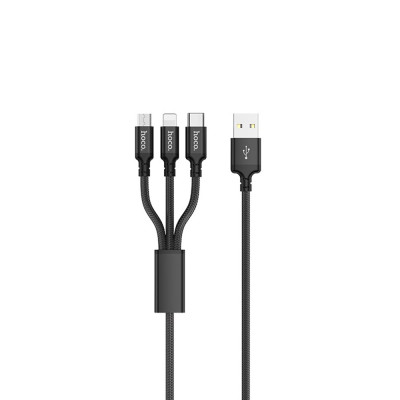 Cablu de Date USB-A la Type-C, Micro-USB, Lightning 2A, 1m - Hoco Times (X14) - Black